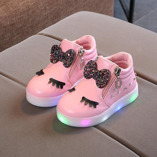 New Fashion Children Glowing Shoes Princess Bow Girls Led Shoes Spring Autumn Cute Baby Sneakers Shoes