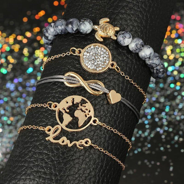 Charm Bowknot Heart LOVE Rope Map Crystal Marble Cuff Bracelets For Women Boho Party Luxury Jewelry Perfect Gift