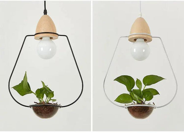 Art Deco LED Plant Pendant Light Wood Base Rustic Hanging Lamp for Dining Cafe Bar