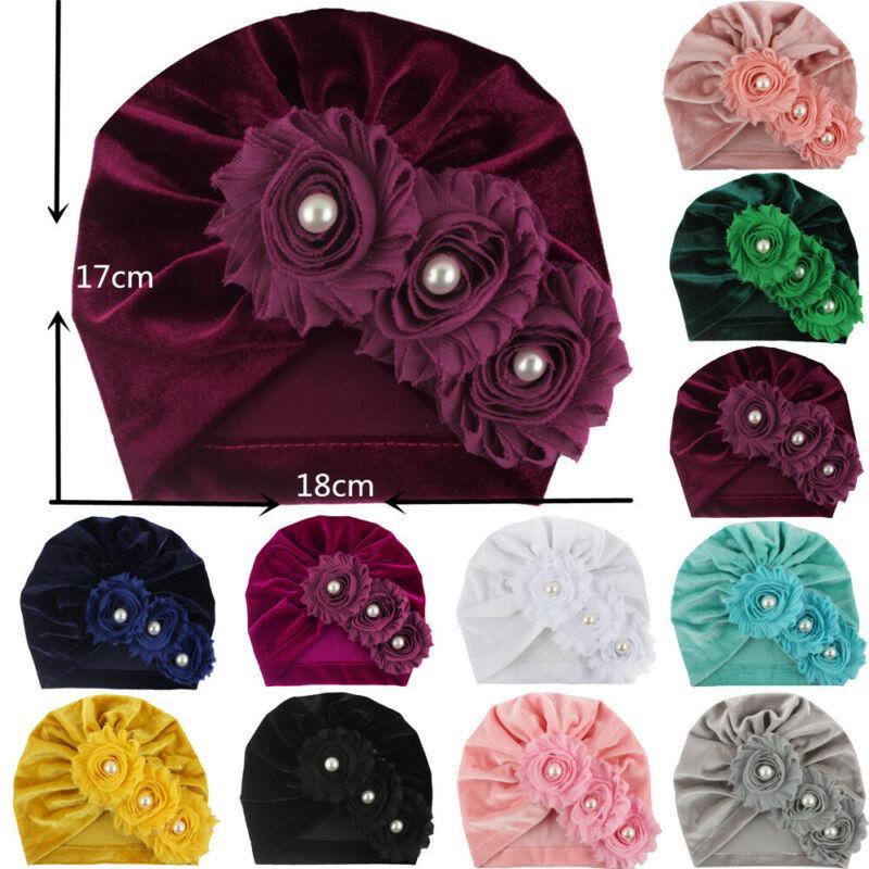 Handmade Baby Accessories Newborn Kids Baby Boy Girl Indian Turban Twist Knot Beanie Hat Pearl Flower Style