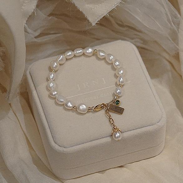 New Handmade Imitation Pearls Gold Metal Link Chain Bracelets for Women Girl Summer Party Luxury Jewelry Gift