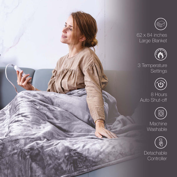 Pursonic Cozy Comfort Bundle – Electric Heated Microplush Blanket and Heating Pad Set