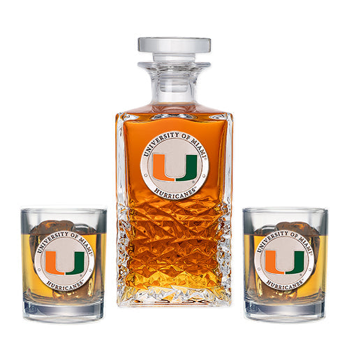 University of Miami Heritage Decanter with 2 Glasses