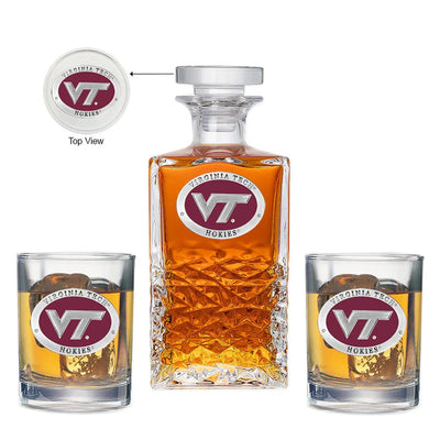Virginia Tech University VT Logo Heritage Decanter with 2 Glasses