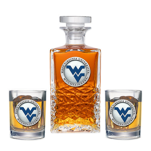 West Virginia University Heritage Decanter with 2 Glasses