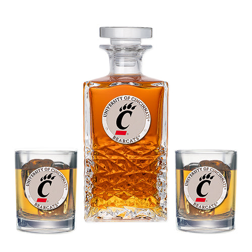 University of Cincinnati Heritage Decanter with 2 Glasses