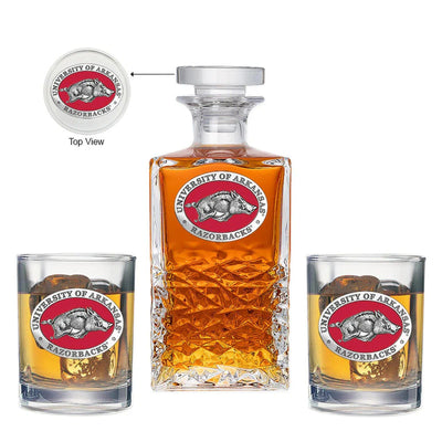 University of Arkansas Heritage Decanter with 2 Glasses