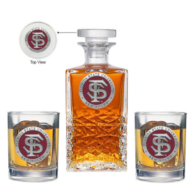 Florida State University FS Logo Heritage Decanter with 2 Glasses