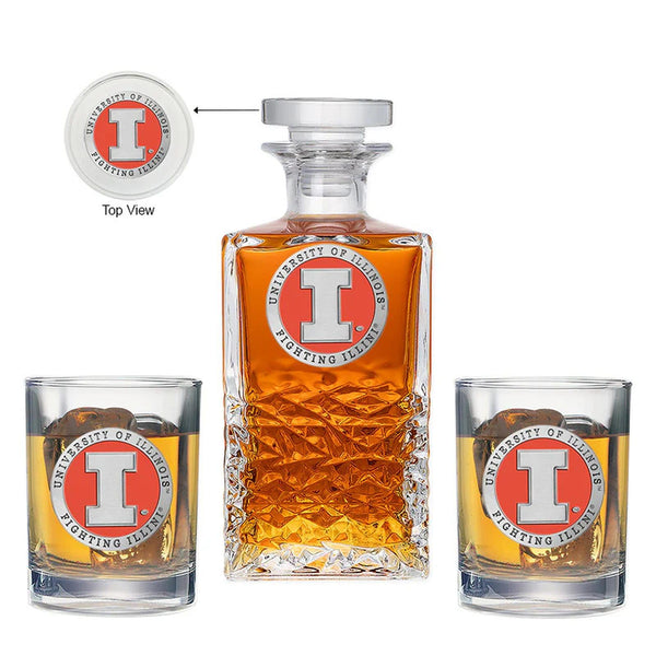 University of Illinois Heritage Decanter with 2 Glasses