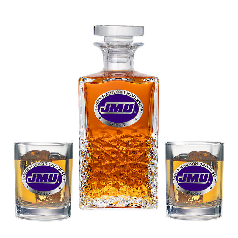 James Madison University Heritage Decanter with 2 Glasses