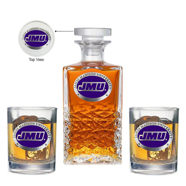 James Madison University Heritage Decanter with 2 Glasses