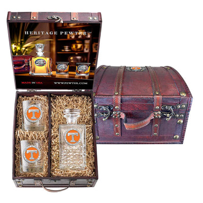 University of Tennessee Heritage Decanter and 2 Glasses with Chest Box