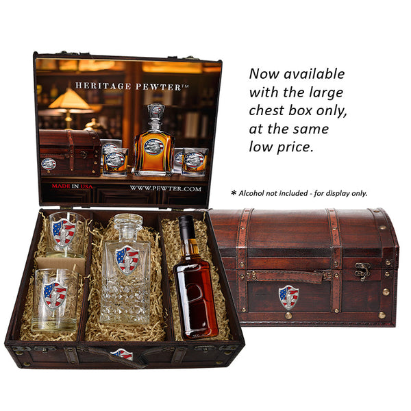 University of Notre Dame Heritage Decanter with 3D Top and 2 Glasses with Chest Box