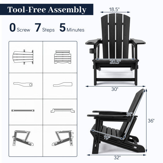 HDPE Adirondack Chairs with Realistic Wood Grain for Backyard Lawn-Black