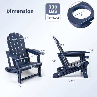 HDPE Adirondack Chair with Cup Holder and Wooden Texture for Patio-Blue