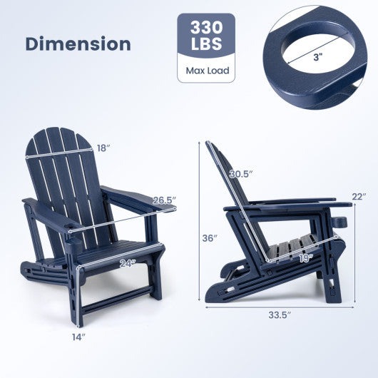 HDPE Adirondack Chair with Cup Holder and Wooden Texture for Patio-Blue