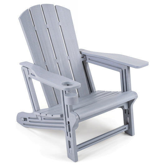 HDPE Adirondack Chairs with Realistic Wood Grain for Backyard Lawn-Gray