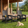 HDPE Adirondack Chair with Cup Holder and Wooden Texture for Patio-Black