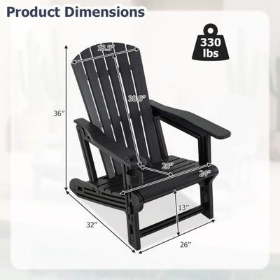 HDPE Adirondack Chair with Cup Holder and Wooden Texture for Patio-Black