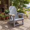HDPE Adirondack Chair with Cup Holder and Wooden Texture for Patio-Gray