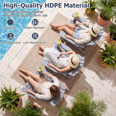 HDPE Adirondack Chair with Cup Holder and Wood-Like Texture High Back for Garden-Gray