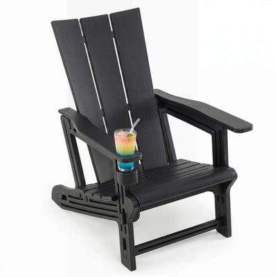 HDPE Outdoor Adirondack Chairs with Cup Holder-Black