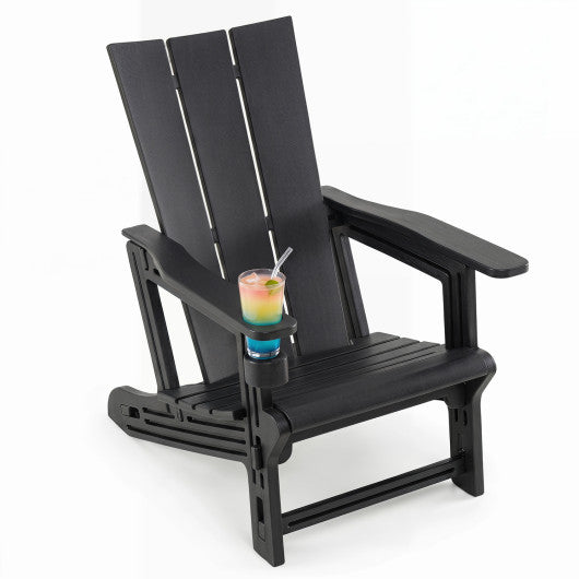 HDPE Outdoor Adirondack Chairs with Cup Holder-Black