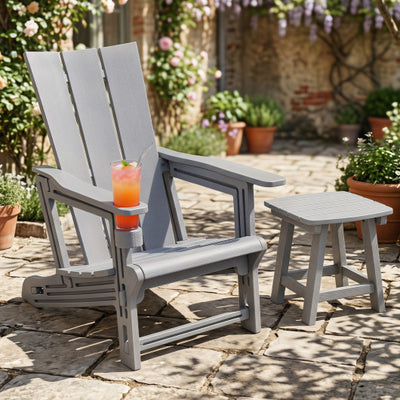 HDPE Outdoor Adirondack Chairs with Cup Holder-Gray