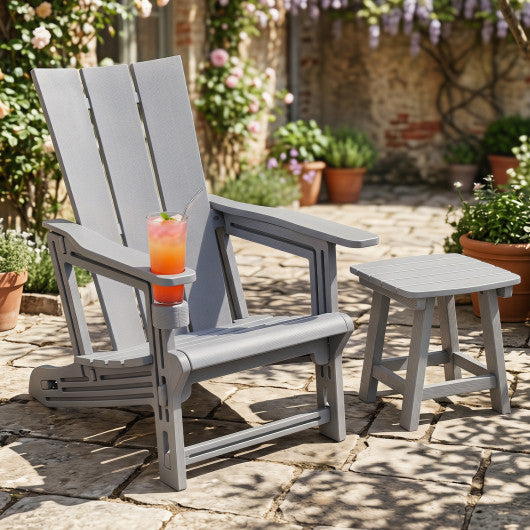 HDPE Outdoor Adirondack Chairs with Cup Holder-Gray