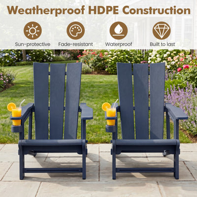 HDPE Outdoor Adirondack Chairs with Cup Holder-Blue