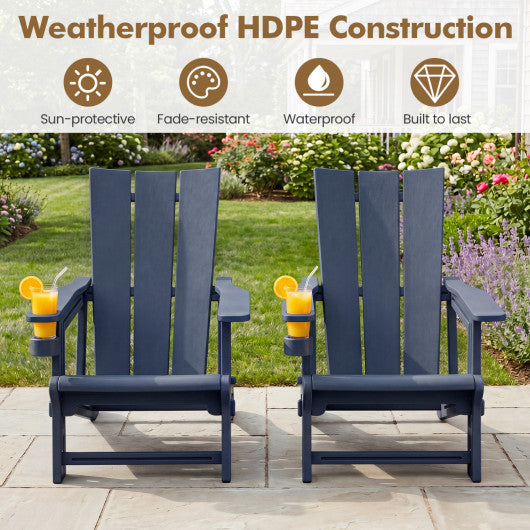 HDPE Outdoor Adirondack Chairs with Cup Holder-Blue