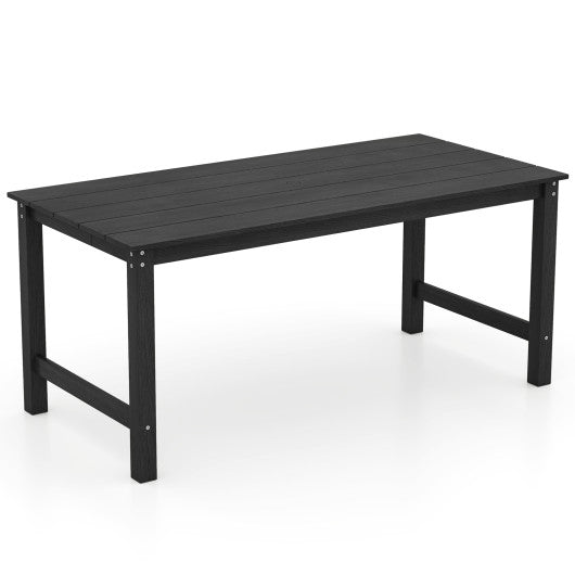 HDPE Outdoor Dining Table for 6 Person with Wood-Like Tabletop and Umbrella Hole-Black