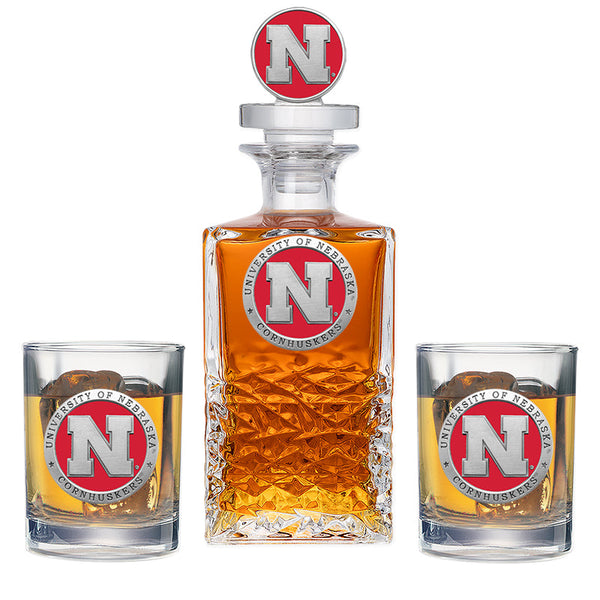 University of Nebraska Heritage Decanter with 3D Top & 2 Glasses