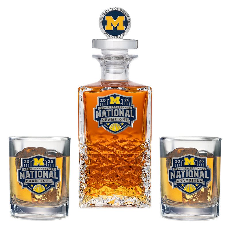 2026 Michigan Basketball Championship Heritage Decanter with 3D Top & 2 Glasses