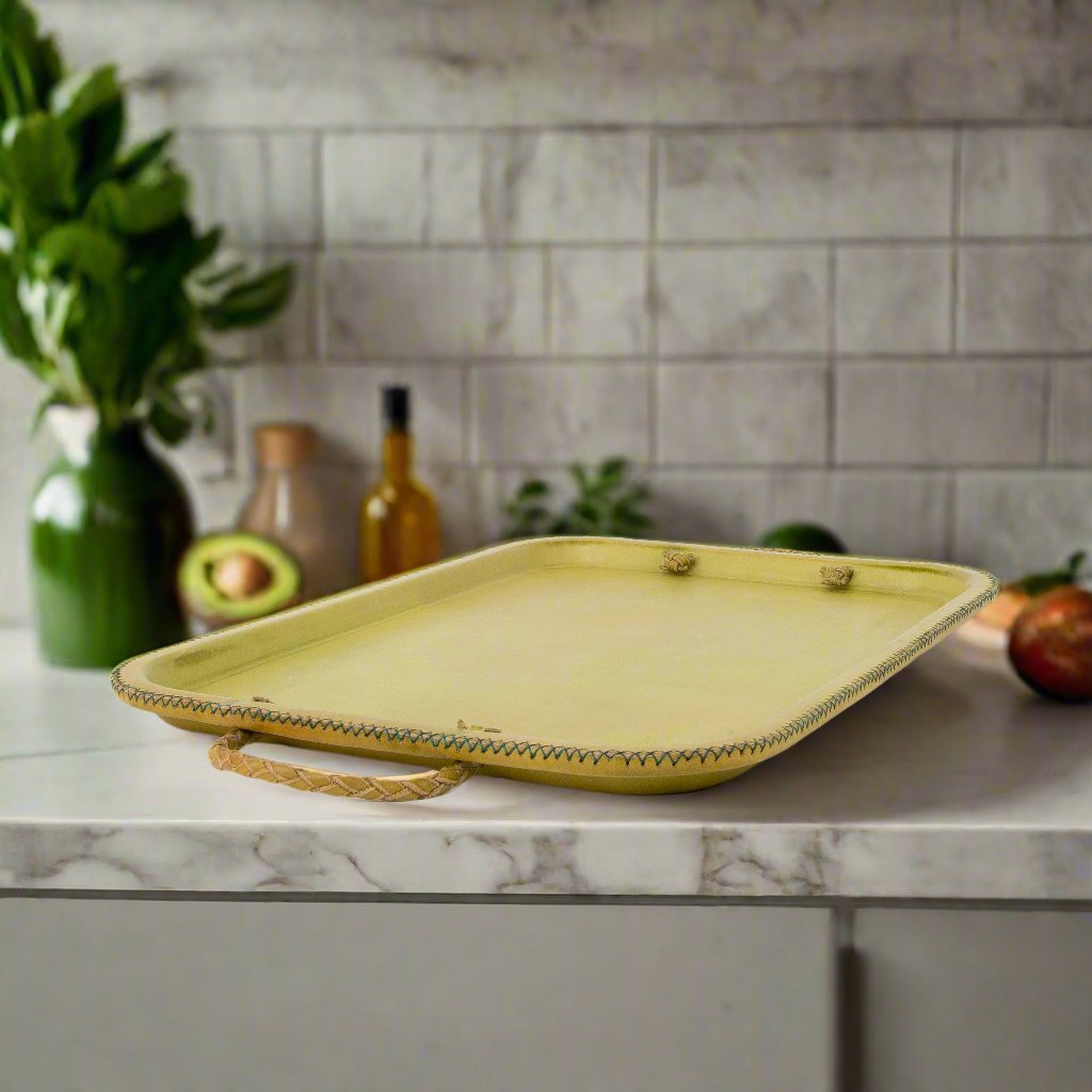Hermana | 16” Serving Tray with Embroidered Handles