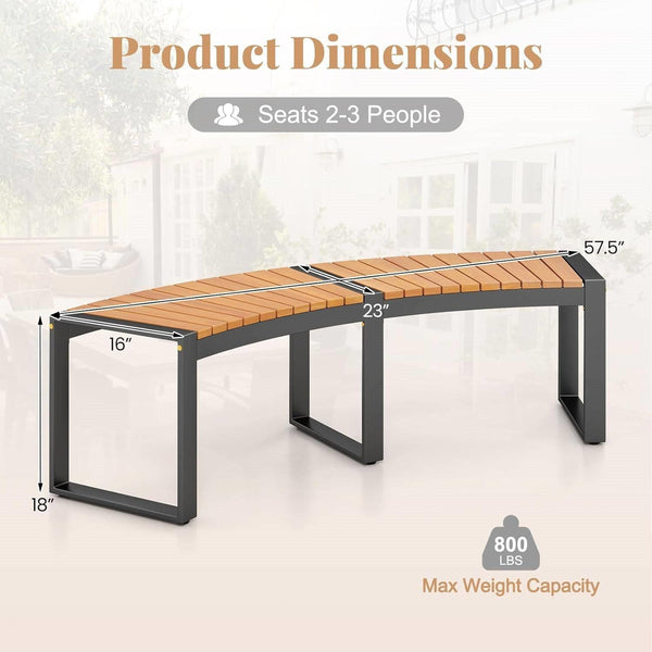 Outdoor Metal Frame Wood Slat Backless Garden Bench with Modern Arch Design
