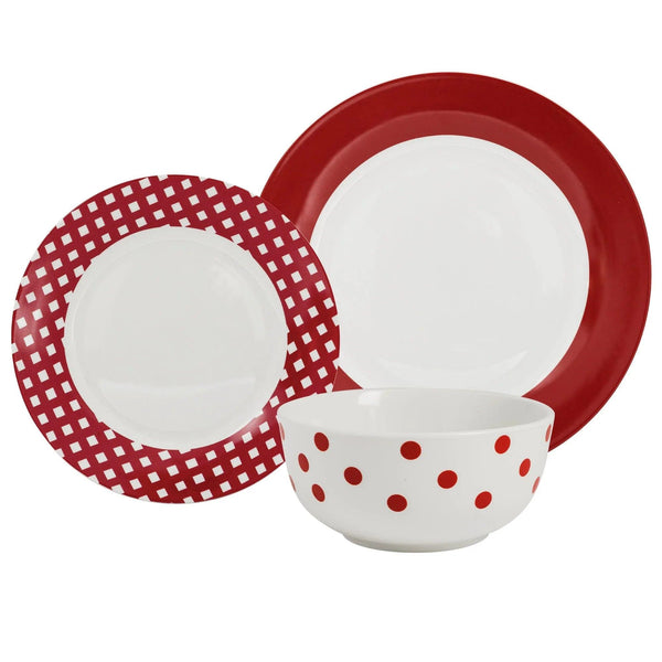 Dinnerware 12 Piece Rimmed Porcelain - Rouge - Gifts for You 'n Me