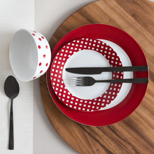 Dinnerware 12 Piece Rimmed Porcelain - Rouge - Gifts for You 'n Me