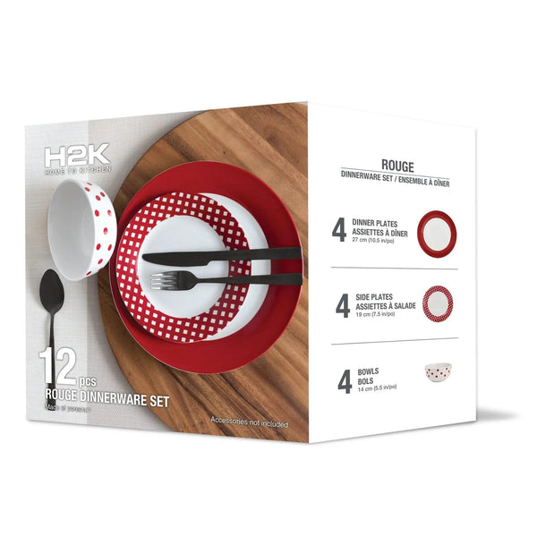 Dinnerware 12 Piece Rimmed Porcelain - Rouge - Gifts for You 'n Me