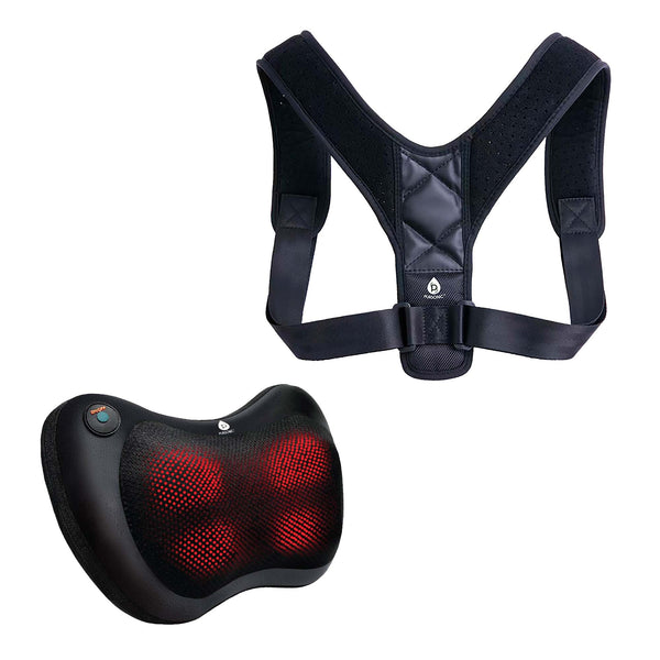 Pursonic Shiatsu Heating Neck & Back Massager + Adjustable Posture Corrector Bundle – Deep Tissue Massage & Spine Alignment Support