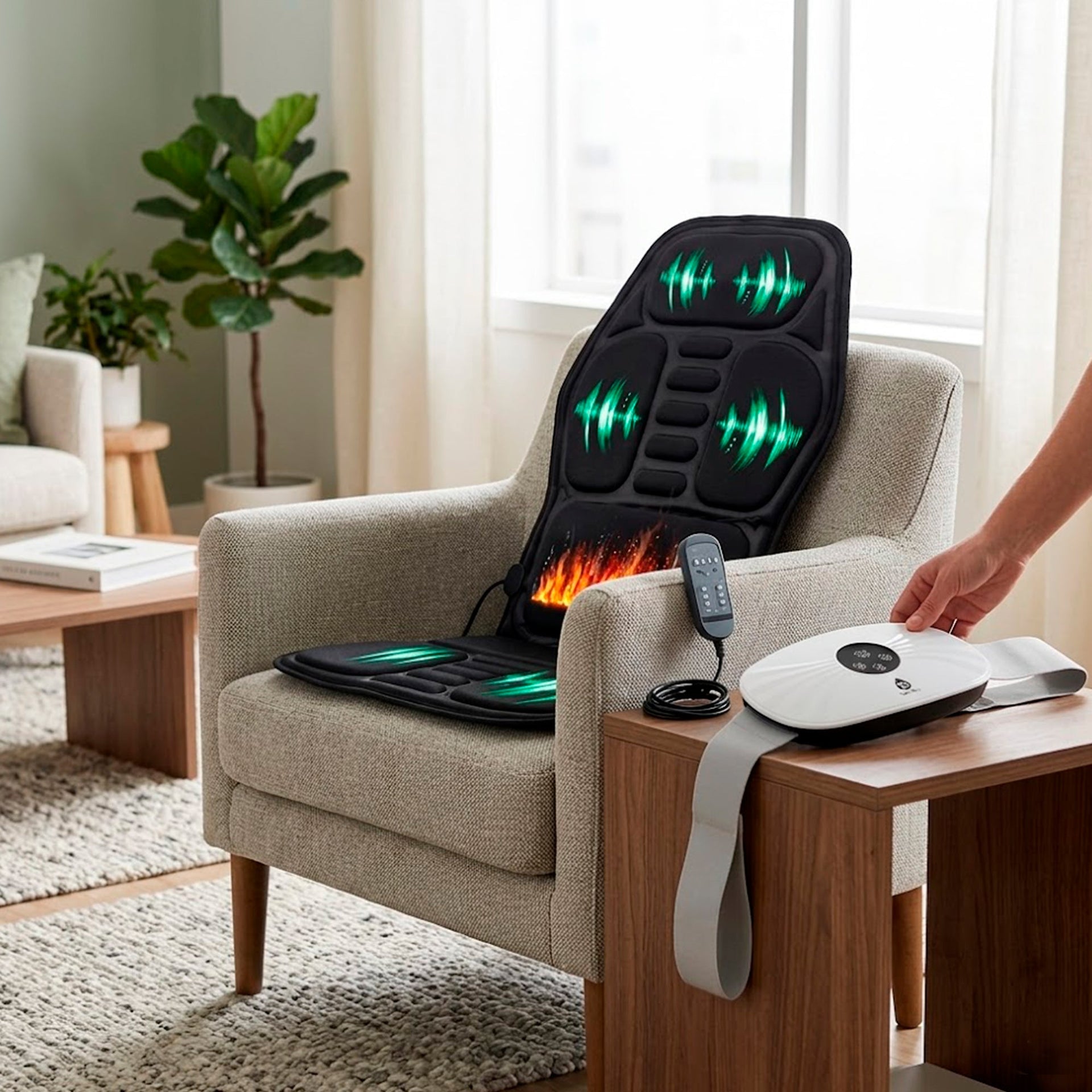 Rechargeable Stomach & Back Massager + Shiatsu Massager Chair Mat with Heat