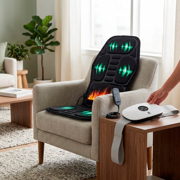 Rechargeable Stomach & Back Massager + Shiatsu Massager Chair Mat with Heat
