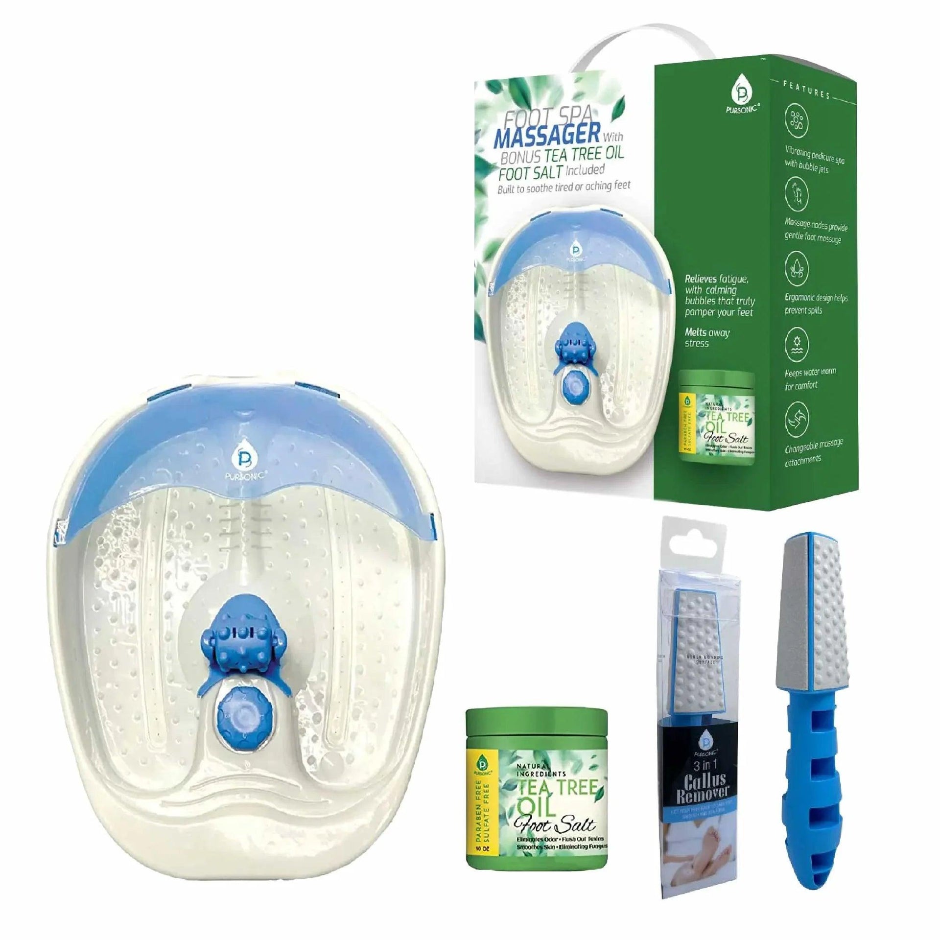 Pursonic Soothing Foot Spa Massager with Tea Tree Salt Scrub & Callus Remover. - Gifts for You 'n Me
