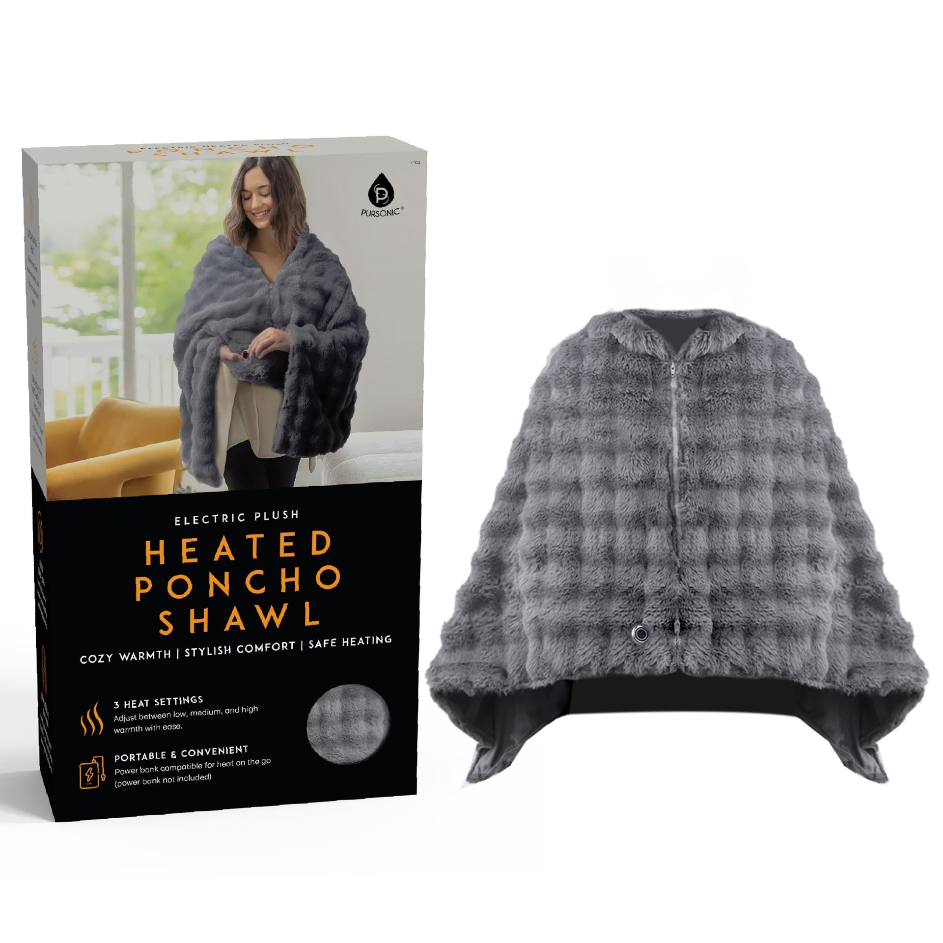Pursonic Heated Poncho Shawl & XL Full Body Heating Pad