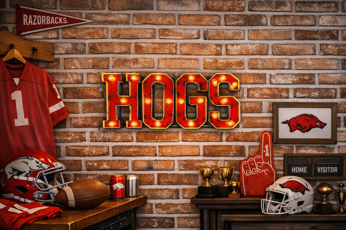 Arkansas Hogs Block Lighted Recycled metal wall decor