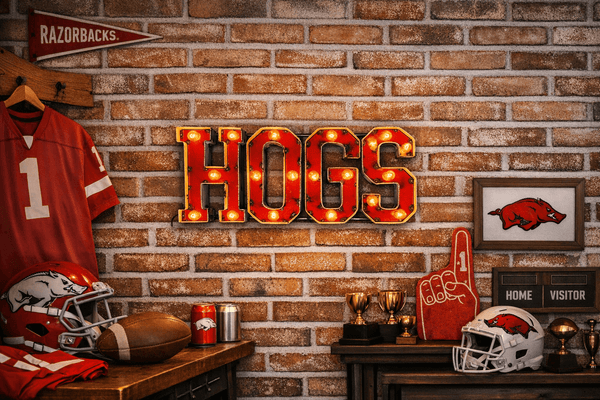 Arkansas Hogs Block Lighted Recycled metal wall decor