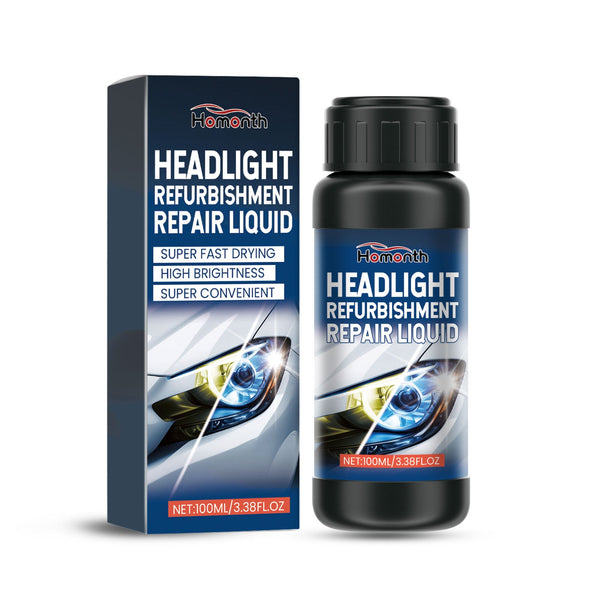 Headlight refurbishment repair liquid packaging with bottle and box on a white background