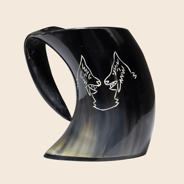 Horn Whiskey Mugs - Holds Upto 6.5 oz, Twin Wolf