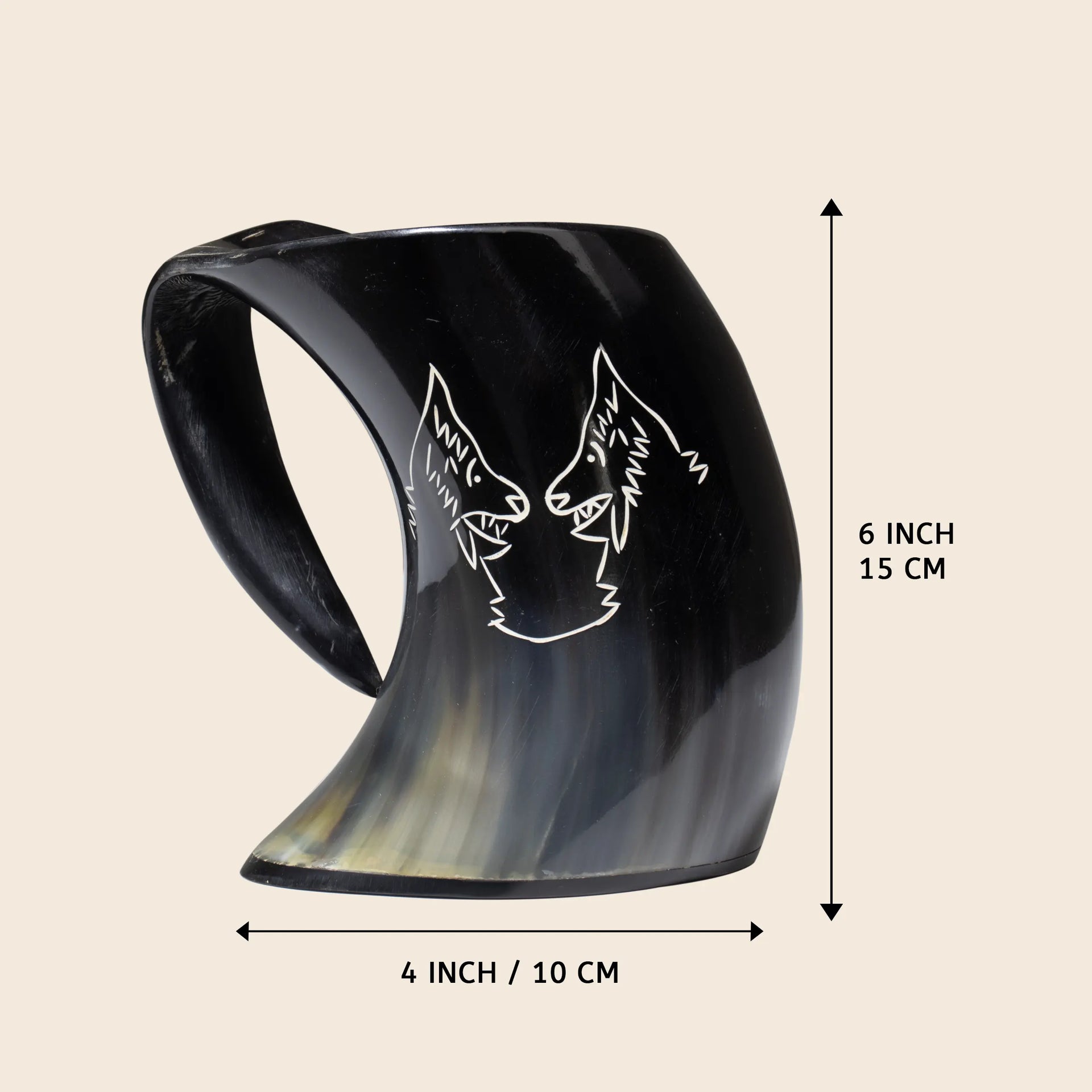 Horn Whiskey Mugs - Holds Upto 6.5 oz, Twin Wolf