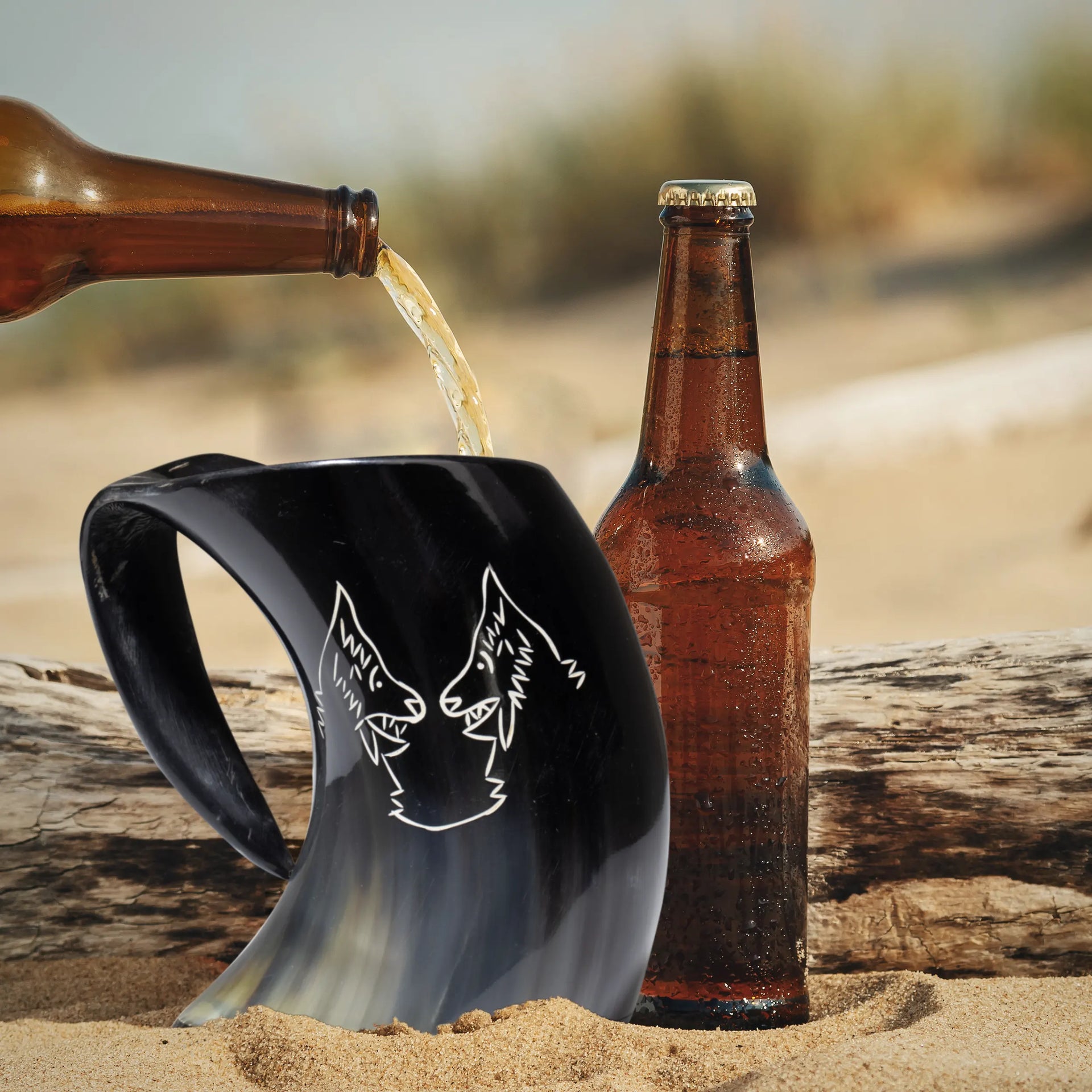 Horn Whiskey Mugs - Holds Upto 6.5 oz, Twin Wolf